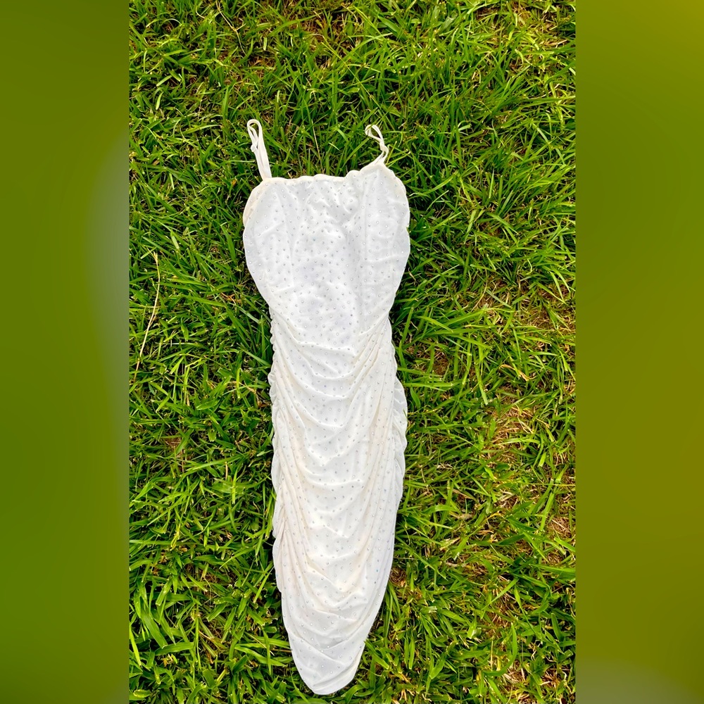 White hoco dress with rhinestones